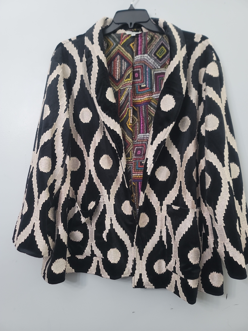John Mark Ikat Tapestry Long Sleeve Open Front Oversized Jacket